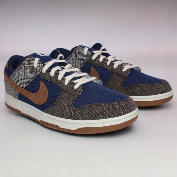 Mens  Nike Dunk Low Retro “Tweed Corduroy” Midnight Navy Brown FQ8746 410 - Picture 1 of 13